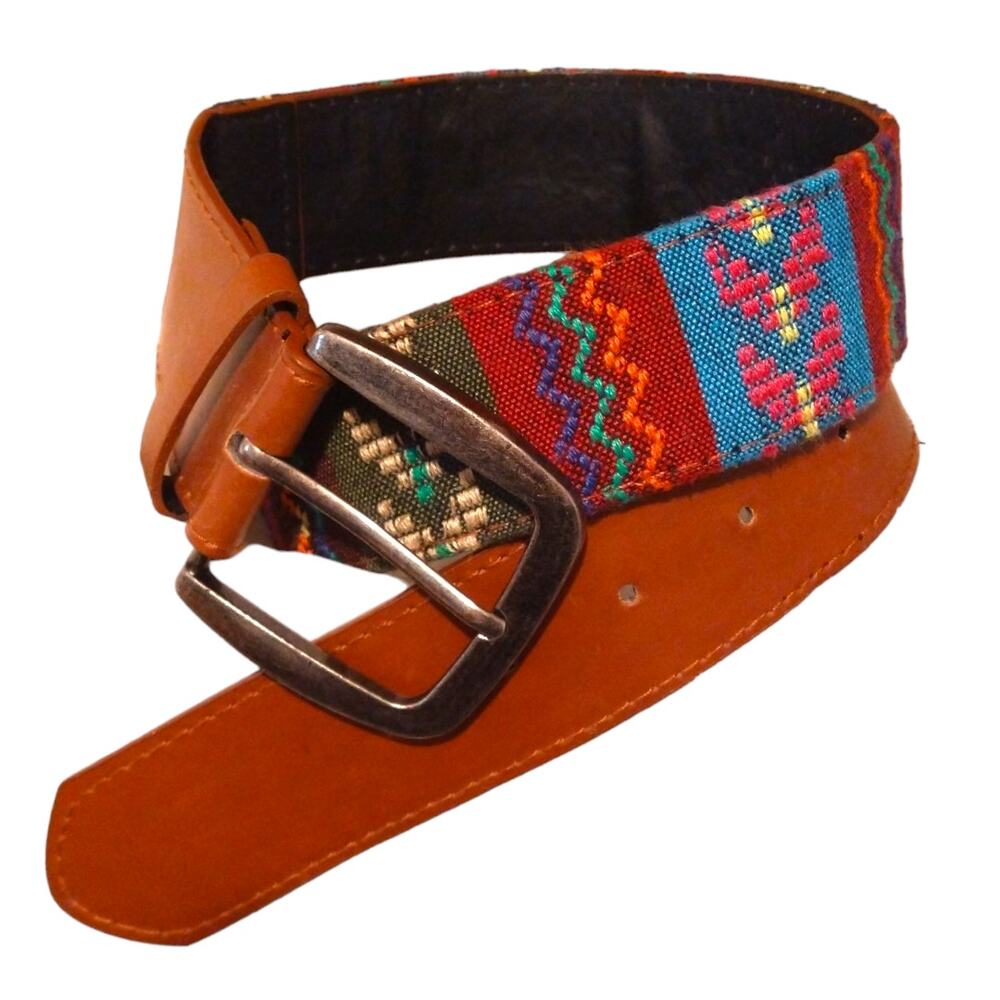 PacSun Southwestern Woven Embroidered Belt Boho Tapestry Western Brown Size 30